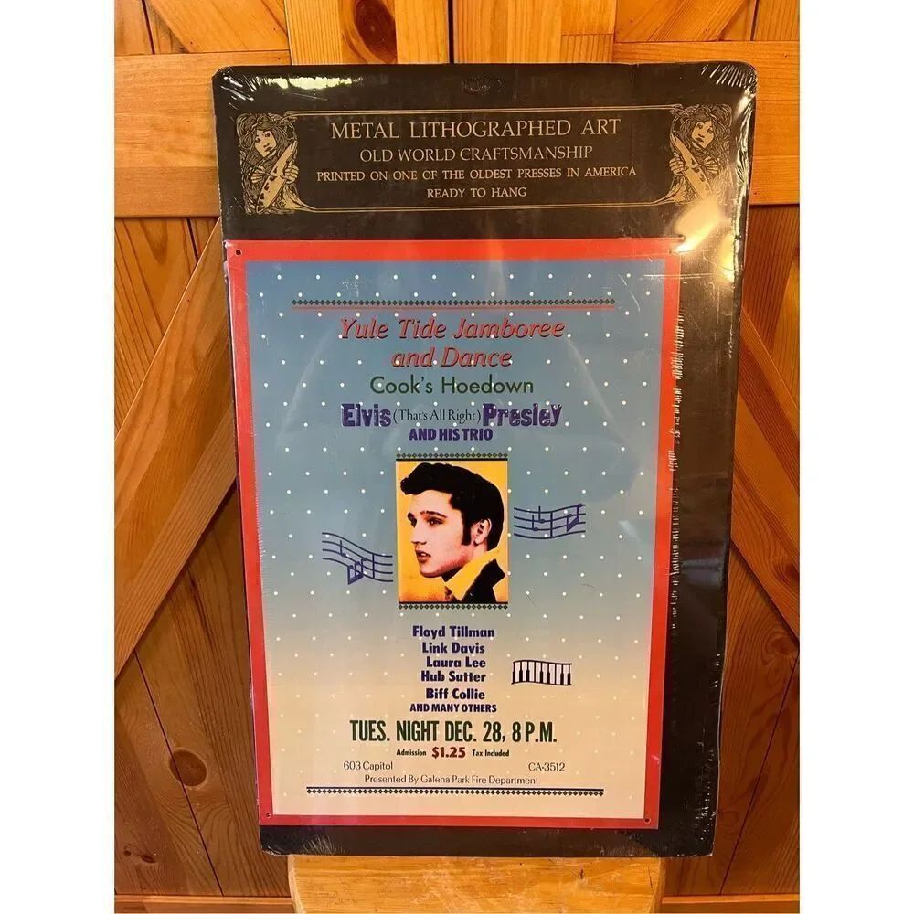 embossed metal lithograph art of vintage Elvis Presley show poster sign sealed